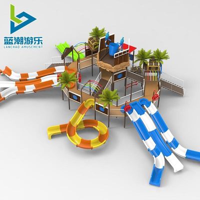 Kundenspezifischer Kinder-Aqua-Spielplatz-Fiberglas-Rutschstil-Wasserparkausrüstung in farbenfrohem Design